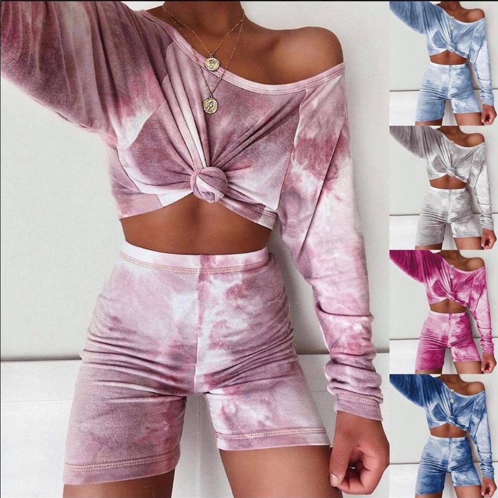 Tie dye short set. Long sleeve top, biker short.